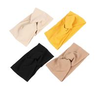 LIFKOME 4 pièces Bandeau Sport Large à Revers Croisé pour Femme et Fille Élastique Confortable Sans Maux de Tête Noir Beige Moutarde Kaki