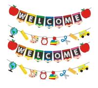 LIFKOME 4 Pièces Bannière de Rentrée Scolaire avec Drapeaux Suspendus Welcome pour Décoration Fête Classe Accueil Premier Jour Décor Saison Scolaire