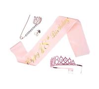 LIFKOME 4 pièces Crown Shoulder Strap Set Rose Birthday Party Accessories With Breastpin And Buckle For Birthday Celebration