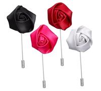 LIFKOME 4 Pièces Épingles Boutonnière pour Costume Homme Pin's Fleur Noir Rouge Foncé Rose Accessoire Élégant pour Cérémonie et Réunions Formelles