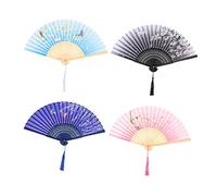 LIFKOME 4 pièces Eventails pliants Style Chinois rétro avec Franges lot d'éventails Pliables pour Danse et fêtes légers et faciles à Transporter matériau Bois et Soie