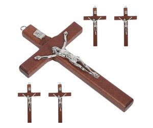 LIFKOME 5 Pièces Pendentifs Croix Bois Jésus Breloques Crucifix Légères et Durables pour Bijoux DIY Charms Religieux pour Colliers et Bracelets Style Classique et Contemporain