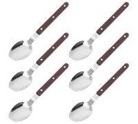 LIFKOME 5 Pièces Set de Cuillères de Service Acier Inoxydable avec Manches Imitation Bois Cuillères Polyvalentes et Résistantes Chaleur pour Restaurant et Cuisine à Domicile