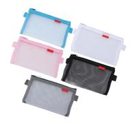 LIFKOME 5pièces Trousse à Crayons Transparentes Maille Organisateur Pratique pour Étudiants Accessoires De Bureau Pochettes à Stylo Grand Modèle Couleurs Blanc Gris Bleu