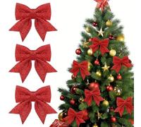 LIFKOME 6 Pièces Nœuds de Ruban Pailletés Rouge Décoration Sapin Noël Ornements Suspendus pour Arbre de Noël Décorations Festives Réutilisables pour Fêtes et Mariages