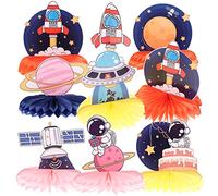 LIFKOME 9 pièces Décorations de Fête Astronaute Ensemble de Thème Spatial Centre de Table Honeycomb pour Anniversaire et Événements Festifs