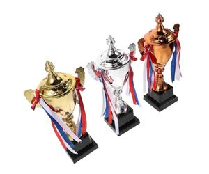 LIFKOME Argenté de Trophées Bronze 3 Pièces Or Ensemble | Finition Effet Métal, Base Stable en Métal et Plastique, Remise Rapide, Écoles et Concours