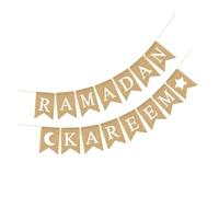 LIFKOME Bannière Ramadan en Tissu de Lin Motifs Lune et Étoile 1 Ensemble Décoratif Réutilisable pour Fête Ramadan Intérieur et Extérieur Décoration Festive