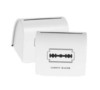 LIFKOME Boîte de Rangement en Étain Blanc pour Lames de Rasoir à Déchets Design Simple Léger et Pratique, 2 Pièces Maison et Salon de Coiffure