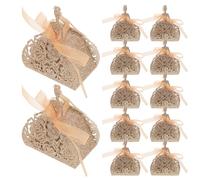 LIFKOME Boîtes à Dragées avec Rubans en Papier Doré pour Mariage Lot de 25 Design Creux Élégant pour Contenants à Bonbons Portables, pour Fêtes et Mariages