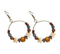 LIFKOME Boucles D'oreilles Créoles Perlées et Maintien Sécurisé pour Femmes Technique de Perlage en Alliage et Bois, Style Bohème Vintage Minimaliste