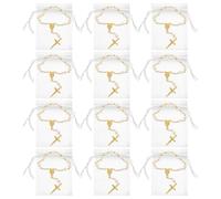 LIFKOME Bracelet Chapelet Miniatures Doré et Blanc 7X9 CM Lot de 12 sets de Bracelets Religieux en Perles avec Croix Pleine Lune pour Baptême Communion Mariage et Présents de Prière