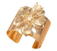 LIFKOME Bracelet Manchette à Fleurs Ouvert Ajustable, Métal Doré, Bijou Femme, Mode Quotidienne et Occasions Spéciales, Taille Unique Adaptable, Design Floral Élégant