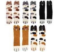 LIFKOME Chaussettes D’Hiver pour Femme en Corail Polaire Chaussettes -Hautes Brodées Pattes de Chat et Oreilles 5 Paires Chaudes et Confortables Maison pour Sommeil et Détente