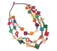 LIFKOME Collier Original Femme Perles Bois Naturel et Coquillage Collier Long Multicouche Fait Main Style Rétro pour Plage Accessoires pour Dames et Filles