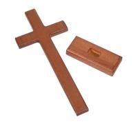 LIFKOME Croix Debout de Hêtre avec Support Décor Religieux Compact et Stable pour Maison Église et Baptême