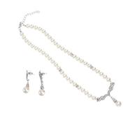 LIFKOME Élégant Collier avec Ornement et Boucles d'Oreilles pour Filles Parure de Perles Blanches Stylée Accessoire Raffiné pour Cadeau