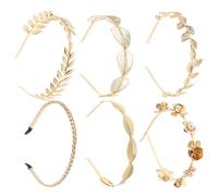 LIFKOME Ensemble de 6 Serrage-têtes Dorés Feuilles Métalliques et Perles, Accessoires pour Cheveux de Mariée et Fête, Bandeaux Légers et Confortables pour Femmes, Coiffure Élégante