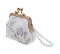 LIFKOME Floral Clutch Mini Wallet with Double Clasp Embroidered Chinese Style Makeup Pouch for Women and Fabric Coin Holder with Pearl Accents Traditional Brocade Design