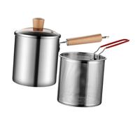 LIFKOME Friteuse Acier Inoxydable 3l avec Panier à Frire Poêle Profonde Poignée Bois Cuisson Électrique Familiale