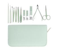 LIFKOME Kit Manucure Pédicure Portable Acier Inoxydable Ensemble Complet pour Soin des Ongles à Domicile Pochette Compacte Couleur Vert Matcha