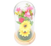 LIFKOME Lampe de Nuit LED Tournesol avec Abat-Jour en Verre Délicat Base en Bois Naturel Décoration de Fleur Artificielle Romantique pour Maison et Bureau Présent Saint-Valentin sans