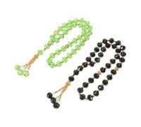 LIFKOME Lot de 2 Chapelets Musulmans en Verre à 33 Perles Couleur Noire et Verte Chapelet de Prière Islamique pour Ramadan et Voyage Accessoire Spirituel pour Hommes et Femmes