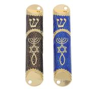 LIFKOME Lot de 2 Étuis Muraux Métalliques pour Mezouza Juive, Finition Bleu et Noir, Protection Solide pour Rouleaux de Bénédiction, pour Chambre, Entrée et Célébrations Juives