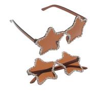 LIFKOME Lot de 2 Lunettes de Soleil sans Monture Étoile Marron Clair Ornées de Cristaux, Légères et Festives, Accessoires pour Fête, Plage et Soirée, Lunettes de Soleil Party Star
