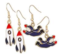 LIFKOME Lot De 2 Paires De Boucles D'Oreilles Astronautes En Pour Femmes Pendantes Petites Tendance Fusées Originales Créatives Et Uniques En Métal