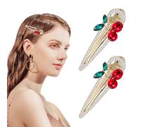 LIFKOME Lot de 2 Pinces à Cheveux Cerise Ornées de Strass, Clip Bec de Canard 6,3 X 2 X 1 Cm, Accessoires Coiffure pour Filles, pour Fixer Mèches Rebelles et Coiffures