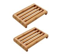 LIFKOME Lot de 2 Porte-savons Égouttoirs en Bambou Naturel, Plateau à Savonnette Bois de Bambou, Solide et Antibactérien, pour Salle de Bain et Usage Ménager
