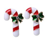 LIFKOME Lot de 2 set de Broches en Alliage de Bâton de Marche de Noël Décoration Festive Rouge Vert et Blanc Épingle Faite à la Main Accessoire Élégant pour Vêtements D’Hiver