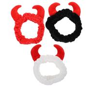 LIFKOME Lot de 3 Bandeaux pour Femmes en Peluche Forme Corne de Bœuf, Taille Unique, Élastiques Réutilisables, Accessoires Cosmétiques pour Spa et Lavage du Visage, Couleurs Noir Rouge
