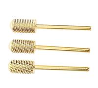 LIFKOME Lot de 3 Embouts à Ongles en Carbure Petit Format, Forets à Clous Cylindriques Dorés, pour Manucure et Pédicure Salon Professionnels, Usage Cuticules et Ongles en Acrylique