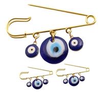LIFKOME Lot de 3 Épinglettes Broche de Pull Mauvais Œil Bleu en Verre Pendentif Doré Épingle à Foulard Décorative Accessoire Mode Femme pour Vêtements et Paquet