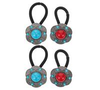 LIFKOME Lot de 4 Élastiques Bohèmes Ethniques à Fleurs en Cordelette Élastique Ultra-Résistante 2 Bleus et 2 Rouges Accessoires de Coiffure Style Chinois Adaptés pour Cheveux Bouclés