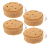 LIFKOME Lot De 4 Éponges De Bain Exfoliantes Ronde, Couleur Café, Structure Nid D'abeille, Gommage Corporel Doux Pour Garçon Et Filles Et Adultes Bain, Cordon Suspendu Pratique