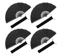 LIFKOME Lot de 4 Éventails Pliables Noirs en Tissu Oxford 25 CM 8 Baleines en Bois pour Danse Chinoise Kung-Fu et Spectacles Traditionnels Éventails à Main Pliants Claquement Audible et