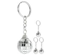 LIFKOME Lot de 4 Porte-Clés Boule Disco Miroir Argenté, Mini Pendentifs Décoratifs Multifonction pour Paquet et Clés, Accessoires Suspendus Festifs pour Événements et Fêtes, Ornement