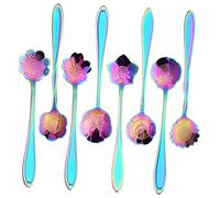 LIFKOME Lot De 8 Cuillères à Mélanger En Acier Inoxydable Arc-en-ciel Plaqué Or, Accessoires De Bar En Métal, Design Floral Varié, Pour Cocktail Et Mélange à Domicile