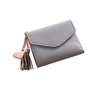 LIFKOME Mini Portefeuille pour Femme en Cuir Synthétique Grainé Porte-Cartes Porte-Monnaie Court Pendentif Cœur Gris Clair