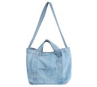 LIFKOME Paquet Bandoulière Rétro Femme en Tissu Denim, Grand Format, Léger et Solide, Style Décontracté, Usage Quotidien et Voyage, Couleur Bleu Clair, Capacité Élevée