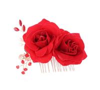 LIFKOME Peigne à Cheveux à Fleurs Rouge Strass Accessoire Mariage pour Femme Épingle à Cheveux Rose Décorative Accessoire Coiffure pour Bal et Soirée Peigne Latéral Élégant 1 Pièce