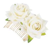 LIFKOME Peigne à Cheveux de Mariée Blanc Double Fleur en Tissu Velours Accessoire Coiffure Élégant pour Mariage Épingle à Cheveux de Mariée Décorative pour Cérémonie et Fête