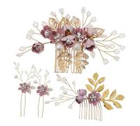 LIFKOME Peignes à Cheveux Fleuris Et Épingles à Cheveux à Pince 4 Pièces Taille Unique Ornements En Perles Imitations Violet De Mariée Cérémonie Mariage