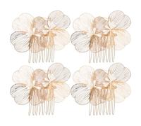 LIFKOME Peignes à Cheveux Fleuris Vintage Dorés pour Mariage - Lot de 4 Peignes Baroques Floraux pour Mariée - Accessoires Coiffure Chignon Élégants et Légers pour Cérémonie Nuptiale