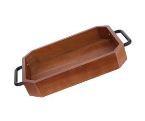 LIFKOME Plateau de Service Décoratif en Bois Double Poignée, Grosse Capacité, Surface Lisse, pour Café et Fêtes, Style Simple et Élégant