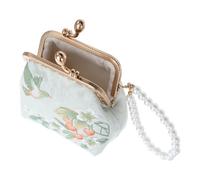 LIFKOME Pochette Fleurie Brodée avec Fermoir Tissu Sac à Main avec Bordure Dorée pour Femme Mini Trousse à Maquillage Portable