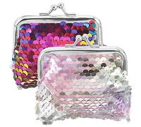 LIFKOME Porte-Monnaie à Paillettes Double Face Fermeture à Fermoir, Lot de 2 Mini Porte-Monnaies Compacts 3.54x3.54 Pouces pour Femmes et Filles, Paquet à Main Pratique pour Usage
